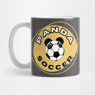 Panda soccer head of a cute panda in the shape of a soccer ball on the background of an orange circle for sports lovers Mug